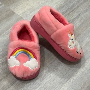 New Toddler Pink Rainbow Unicorn Plush Slippers Size 14-15